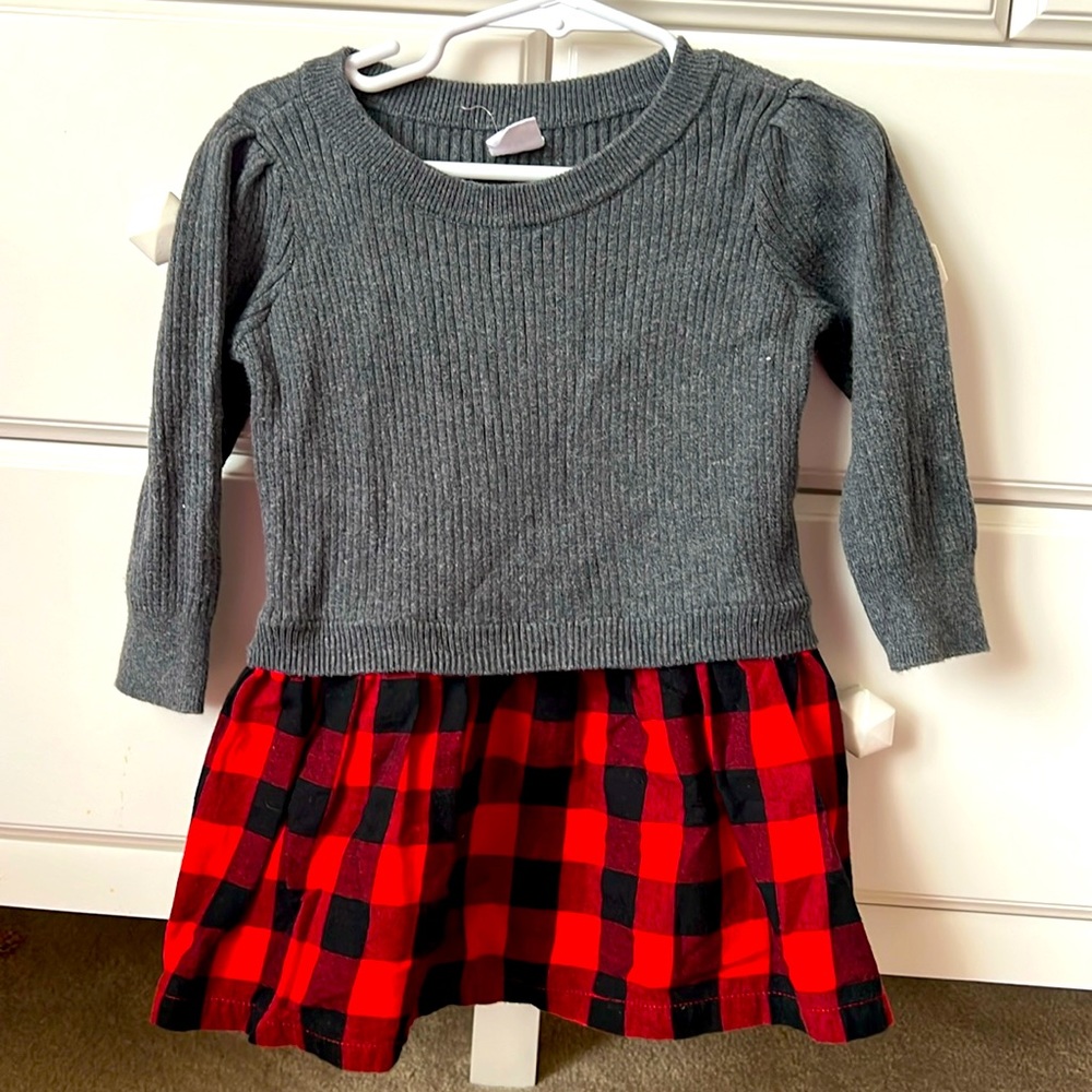 Baby gap girls buffalo check and grey sweater dress. Size 18-24 months.